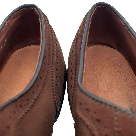 Allen Edmonds "McAllister" Mens 13 Brown Suede Leather Dress Shoe Wingtip Oxford - Picture 12 of 16